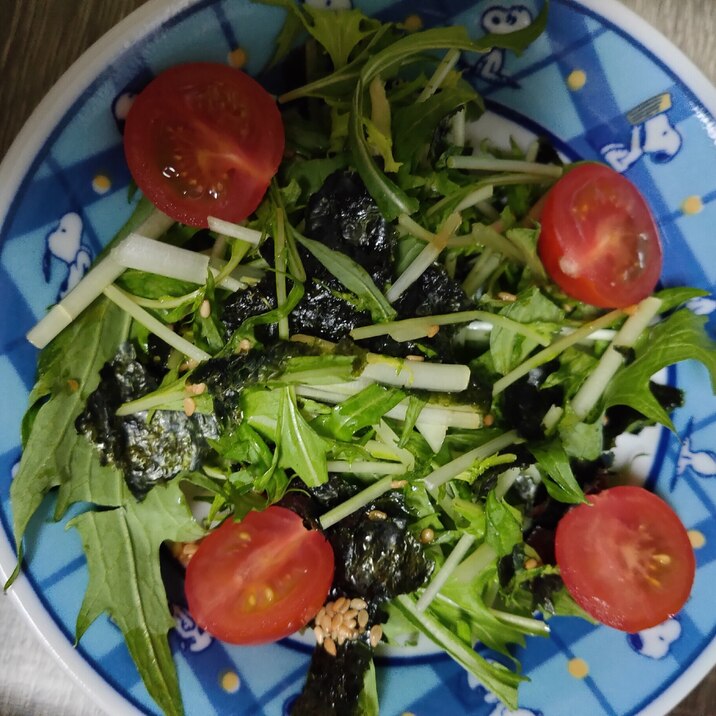 水菜と海苔とミニトマトのサラダ